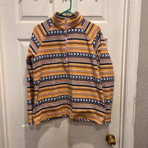 Eddie Bauer Womens XL‎ Fleece Pullover Striped Aztec Print 1/4 Zip Top